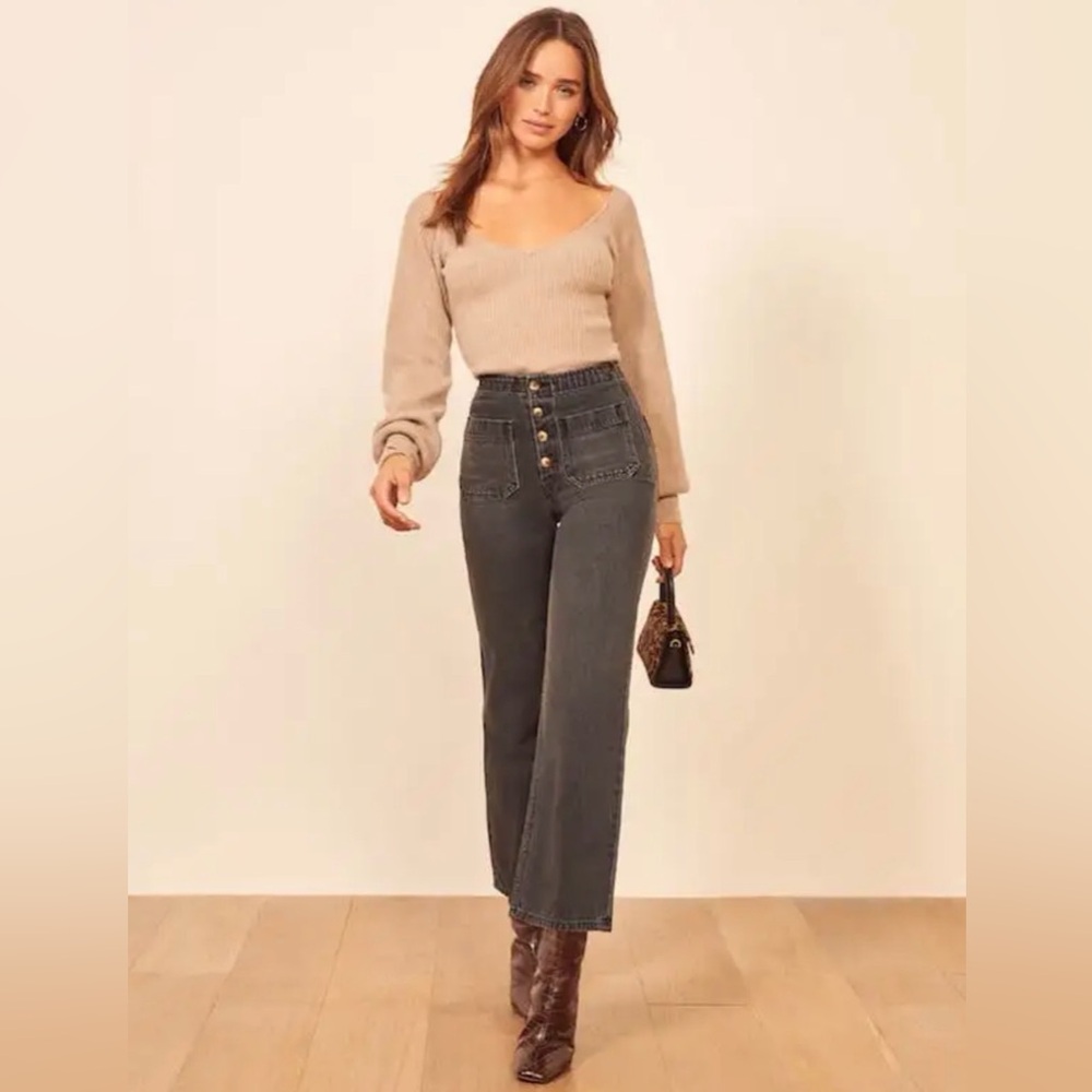 Reformation High-Waist Wide-Leg Cotton Jeans in Charcoal Gray size 26P